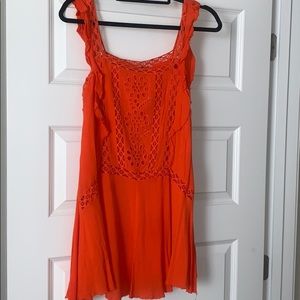 Orange Free People embroidered square neck dress